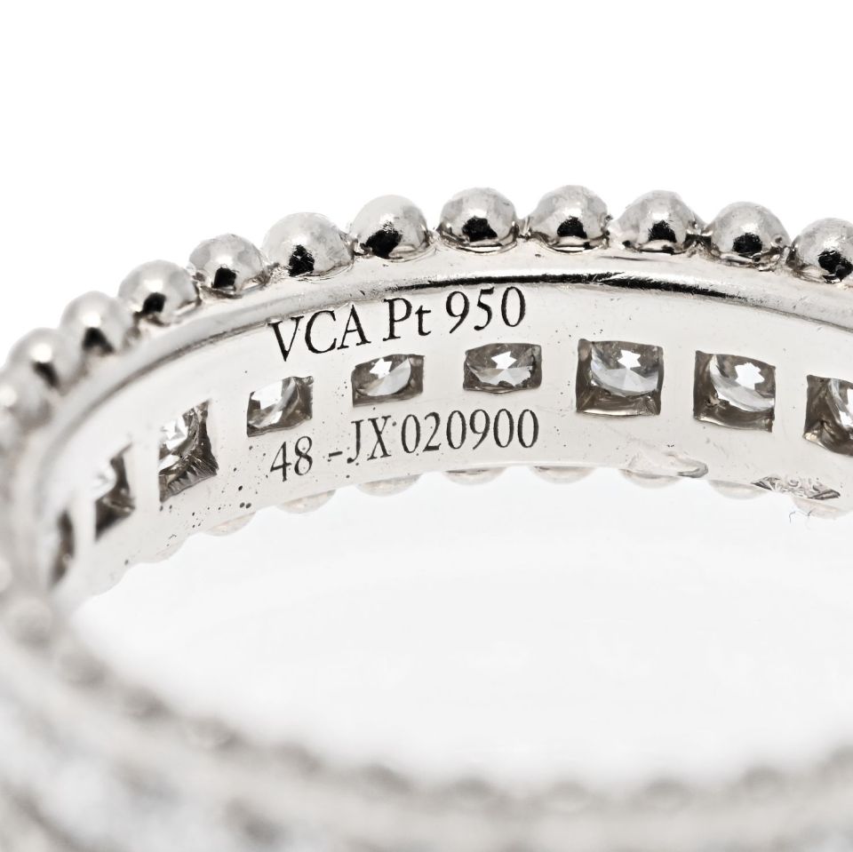 Van Cleef & Arpels Platinum Perlee Diamond Ring, Size 4.5