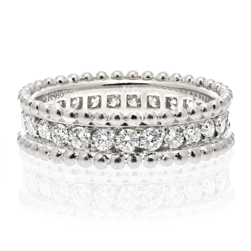 Van Cleef & Arpels Platinum Perlee Diamond Ring, Size 4.5
