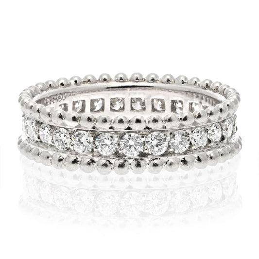 Van Cleef & Arpels Platinum Perlee Diamond Ring, Size 4.5