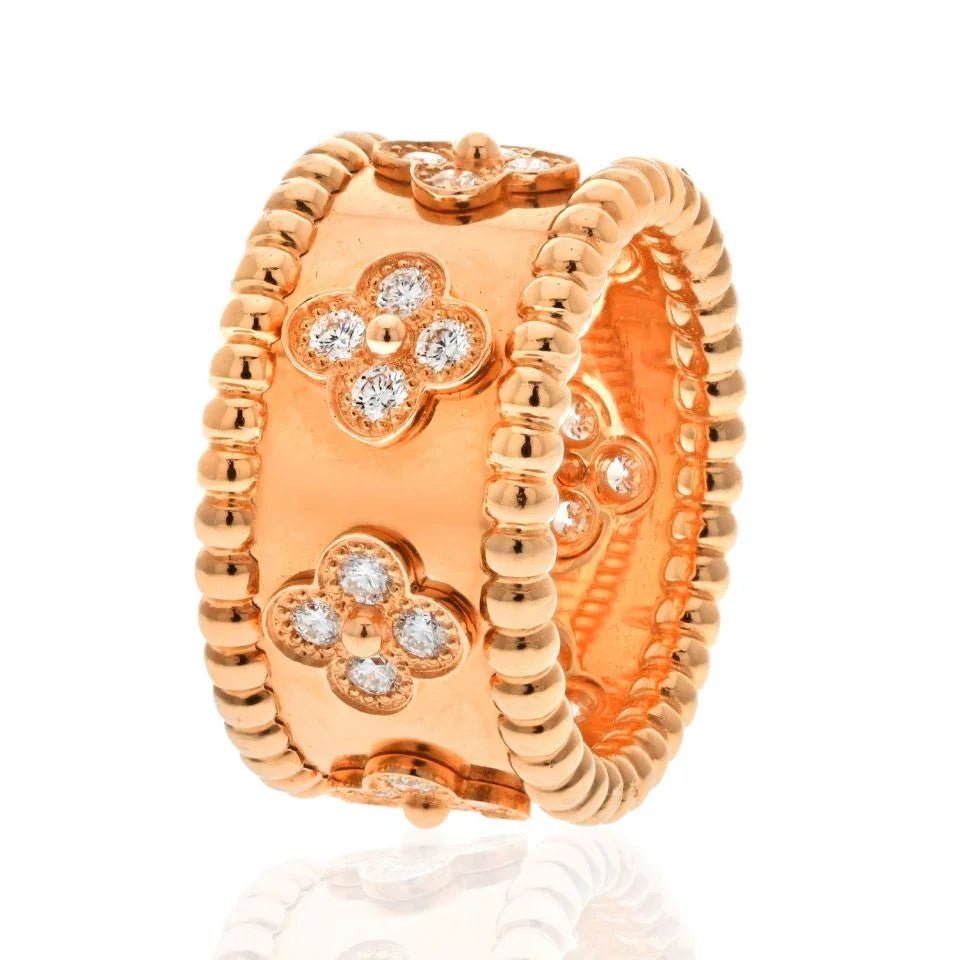 Van Cleef & Arpels 18K Yellow Gold Perlee Diamond Ring — view 2 — Laura Milman New York