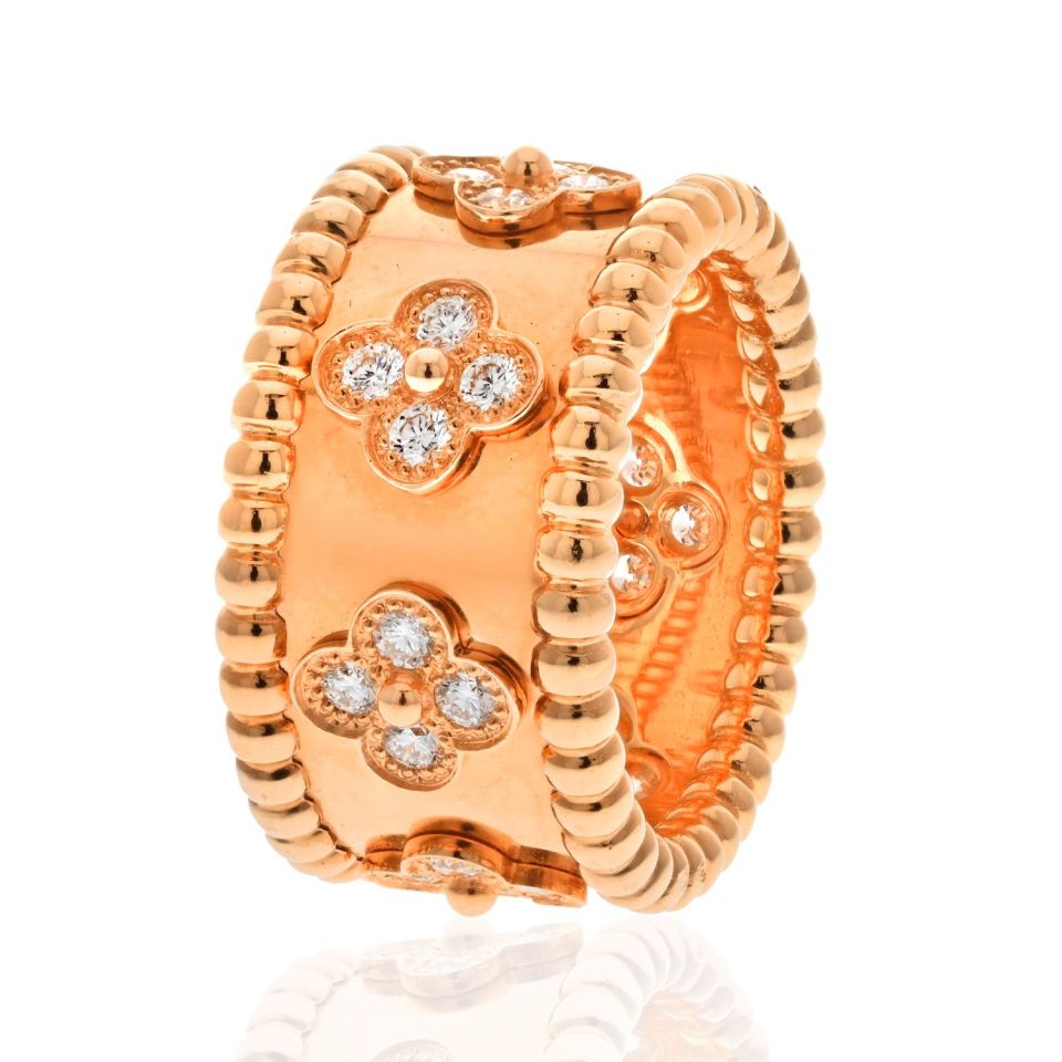 Van Cleef & Arpels 18K YG Perlee Diamond Ring, Size 4.5