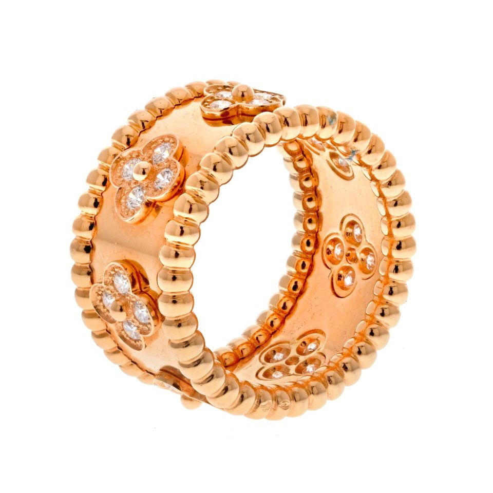 Van Cleef & Arpels 18K YG Perlee Diamond Ring, Size 4.5