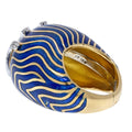 David Webb Platinum & 18K Yellow Gold Blue Enamel Bombe Diamond Ring view 3