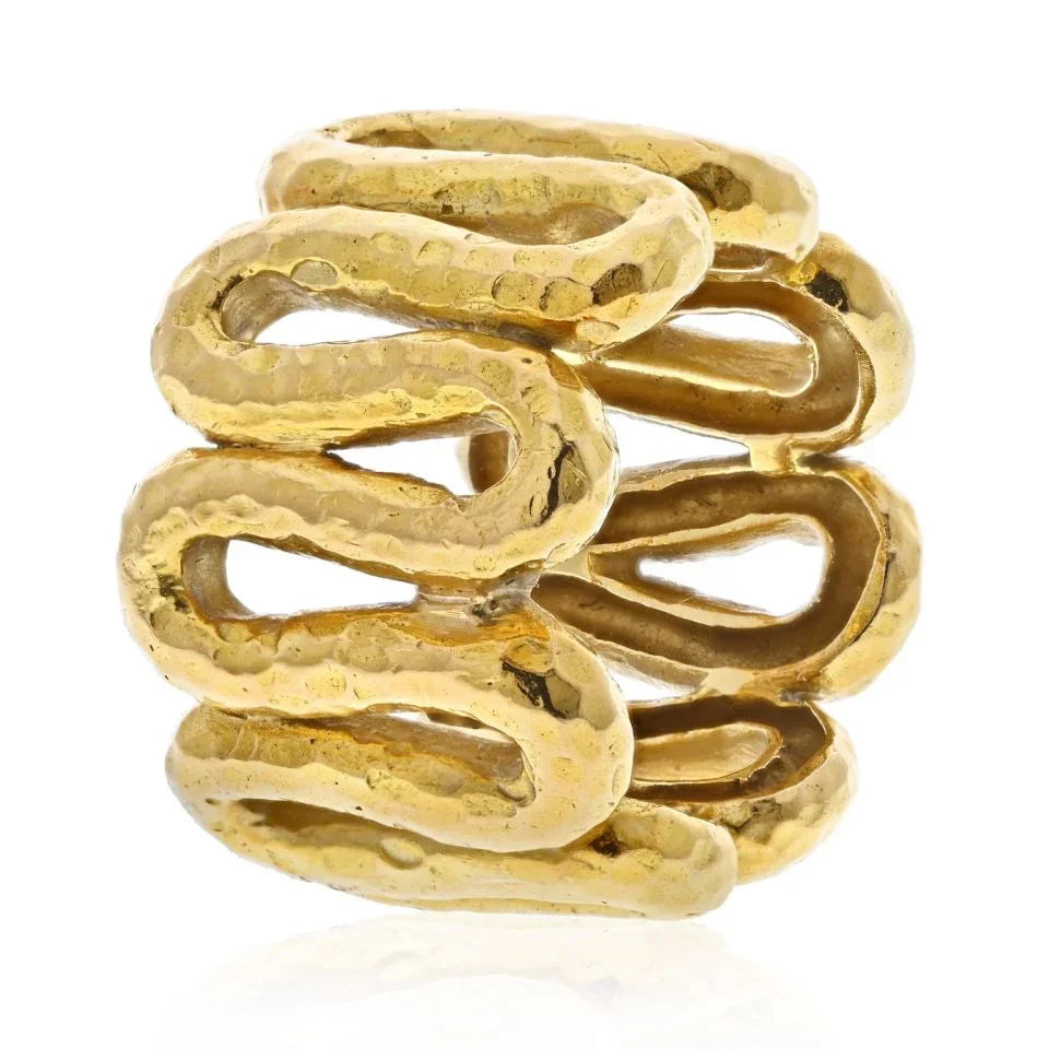 David Webb 18K Yellow Gold Zigzag Hammered Ring — view 2 — Laura Milman New York