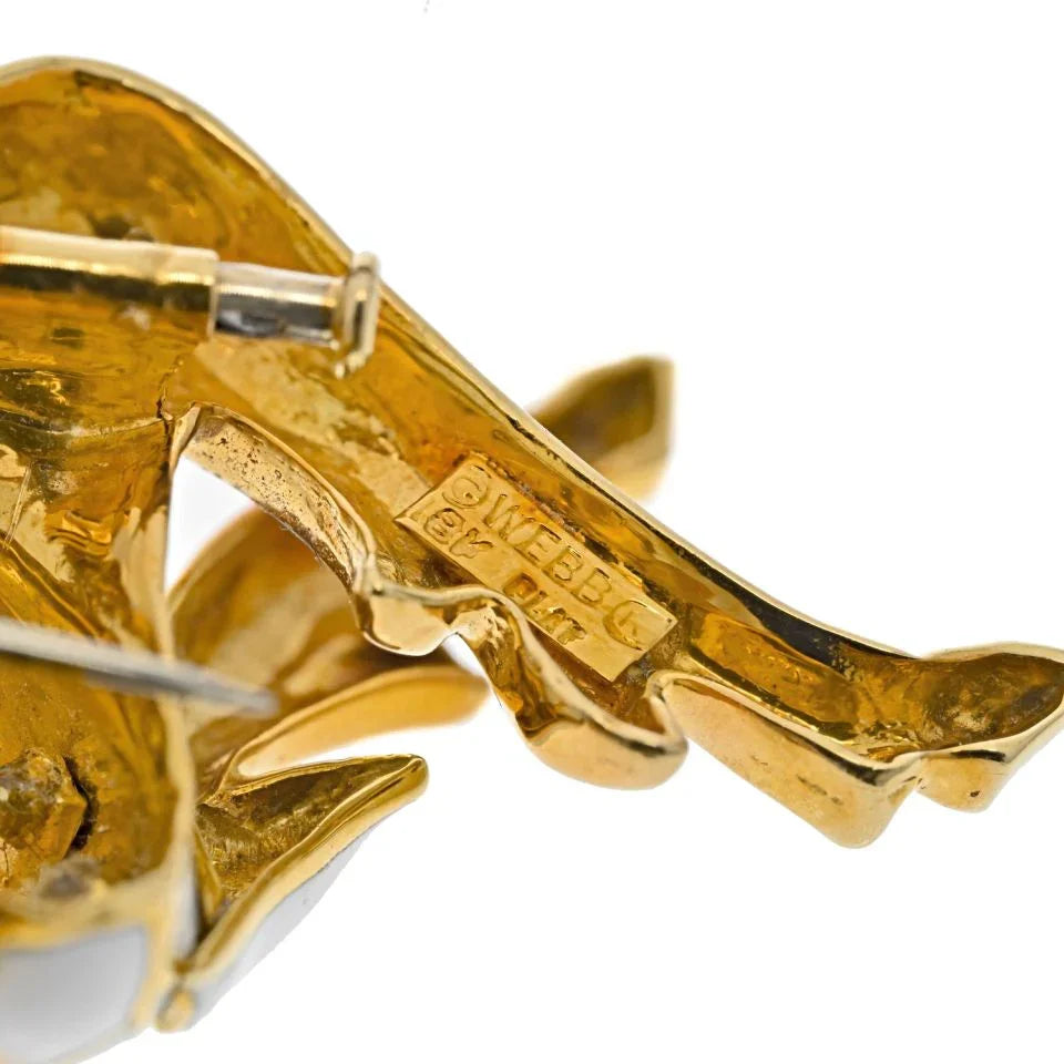 David Webb Platinum & 18K Yellow Gold White Enamel Diamond Goat Brooch — view 5 — Laura Milman New York