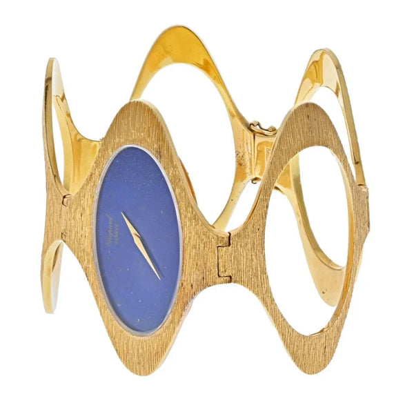 Pre-Owned Chopard 18K Yellow Gold 1970's Bark Finish Lapis Dial 1970's Wrist Women Watch view 2 - Chopard