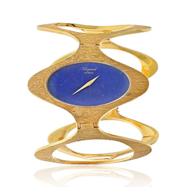 Pre-Owned Chopard 18K Yellow Gold 1970's Bark Finish Lapis Dial 1970's Wrist Women Watch - Chopard Watch