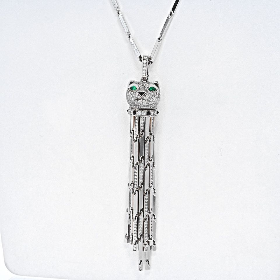 Cartier Panthere Tassel Pendant Necklace in 18K White Gold with Diamonds