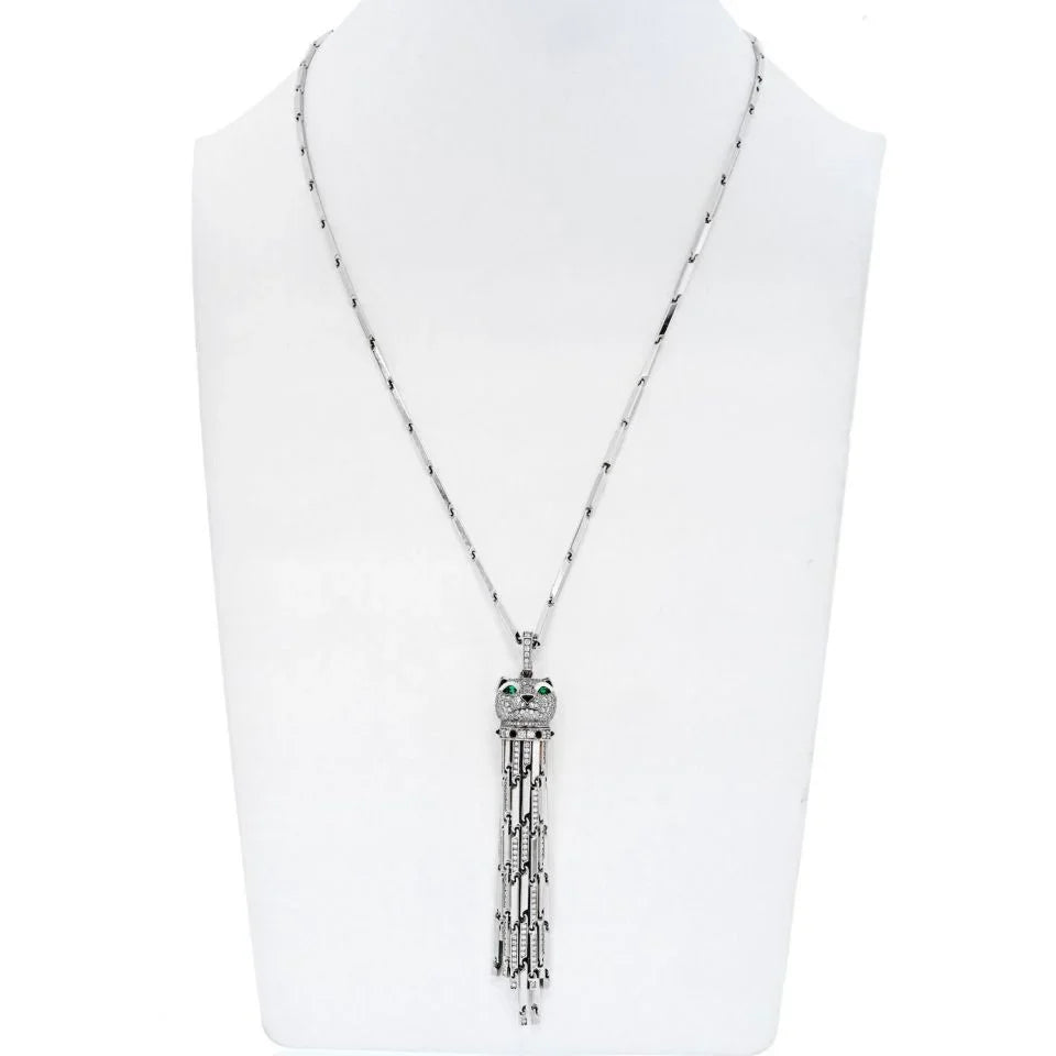 Cartier 18K White Gold Diamond Panthere With Tassels On A Signature Chain Necklace — Laura Milman New York