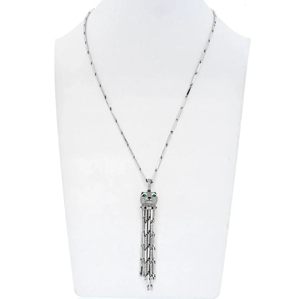 Cartier 18K White Gold Diamond Panthere With Tassels On A Signature Chain Necklace