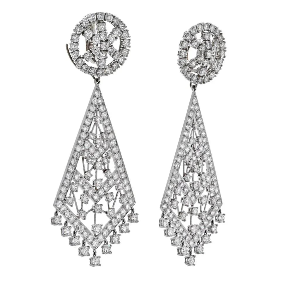 David Webb Platinum 36 Carats Diamond Chandelier Earrings — view 2 — Laura Milman New York