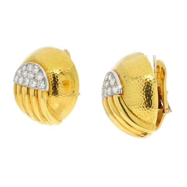 David Webb Platinum & 18K Yellow Gold Diamond Dome Round Clip On Earrings — view 2