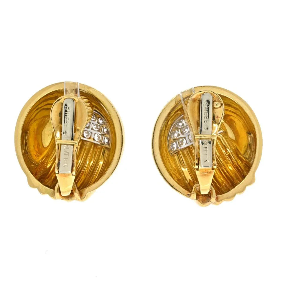 David Webb Platinum & 18K Yellow Gold Diamond Dome Round Clip On Earrings — view 4 — Laura Milman New York