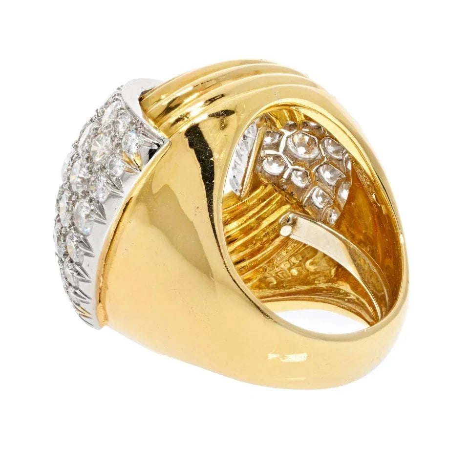 David Webb Platinum & 18K Yellow Gold Cocktail Diamond Fluted Ring — view 3 — Laura Milman New York