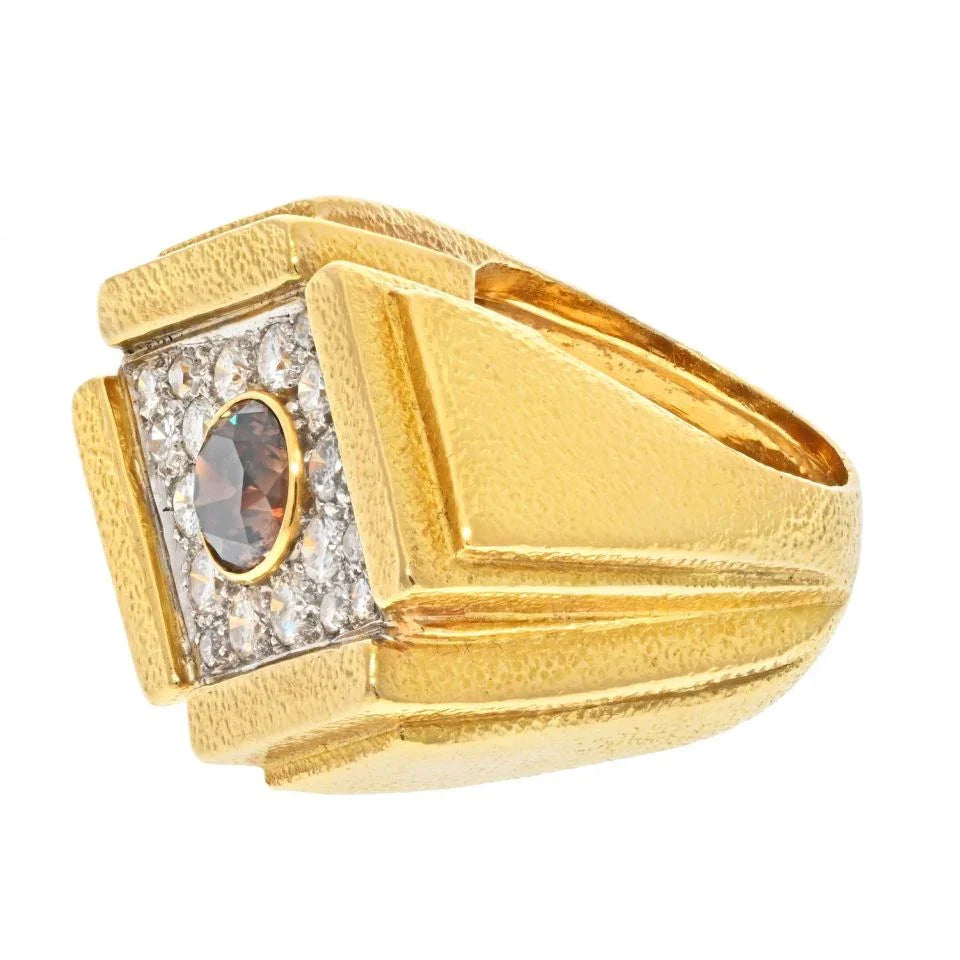 David Webb 18K Yellow Gold Champagne Round Diamond Cocktail Ring — view 2 — Laura Milman New York