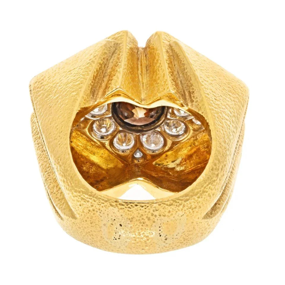 David Webb 18K Yellow Gold Champagne Round Diamond Cocktail Ring — view 4 — Laura Milman New York