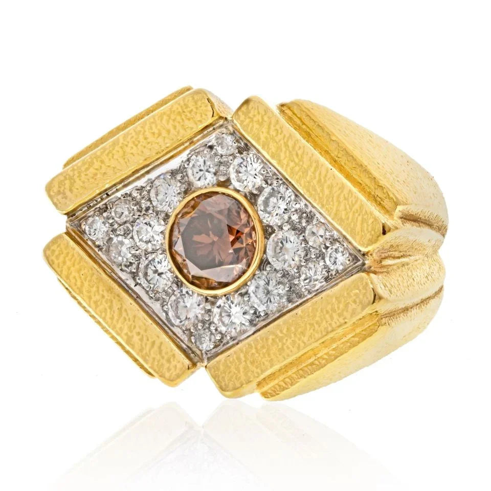 David Webb 18K Yellow Gold Champagne Round Diamond Cocktail Ring — Laura Milman New York