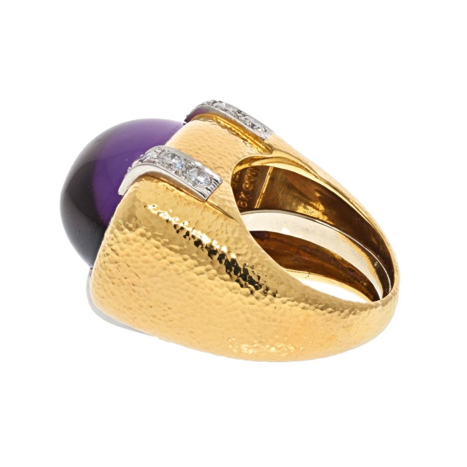 David Webb Platinum & 18K Yellow Gold Cabochon Amethyst And Diamond Cocktail Ring — view 3 — Laura Milman New York