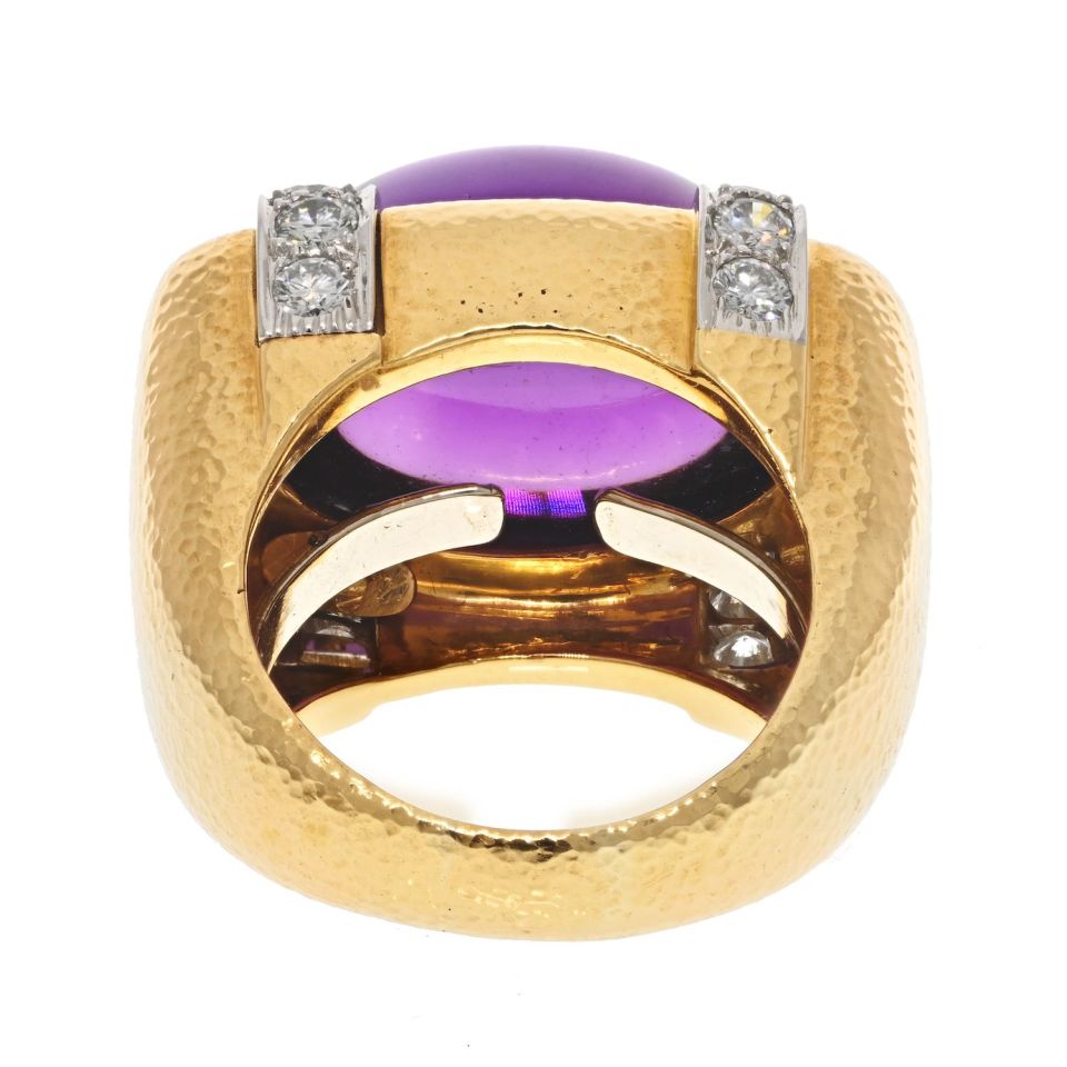 David Webb Platinum & 18K Yellow Gold Cabochon Amethyst And Diamond Cocktail Ring — view 4 — Laura Milman New York