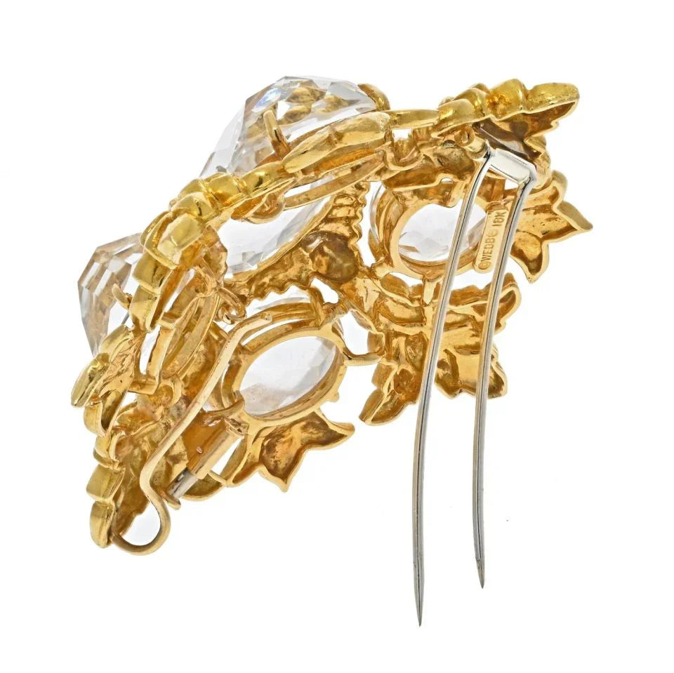 David Webb Platinum & 18K Yellow Gold Checkerboard Cut Rock Crystal Pendant, Brooch — view 3 — Laura Milman New York