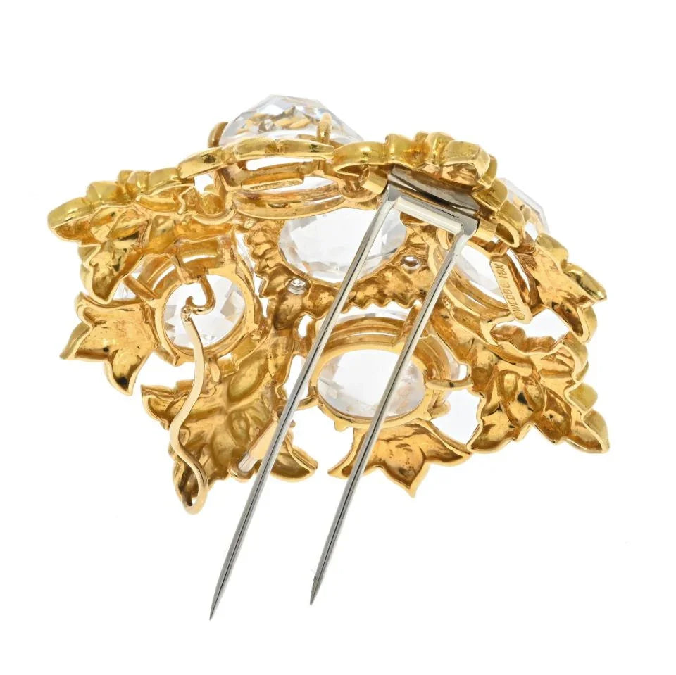 David Webb Platinum & 18K Yellow Gold Checkerboard Cut Rock Crystal Pendant, Brooch — view 4 — Laura Milman New York