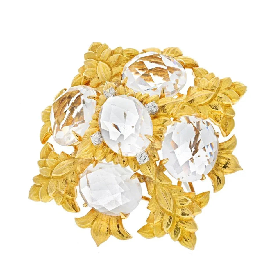 David Webb Platinum & 18K Yellow Gold Checkerboard Cut Rock Crystal Pendant, Brooch — Laura Milman New York