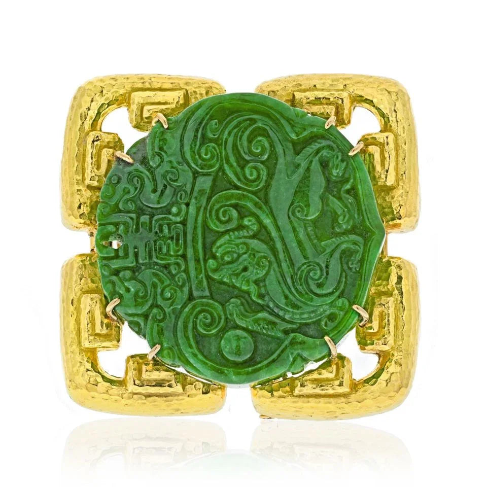 David Webb 18K Yellow Gold Carved Jade Pendant And A Brooch — Laura Milman New York