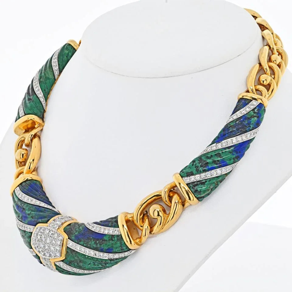 David Webb Platinum & 18K Yellow Gold Dinner Roll Necklace — view 2 — Laura Milman New York