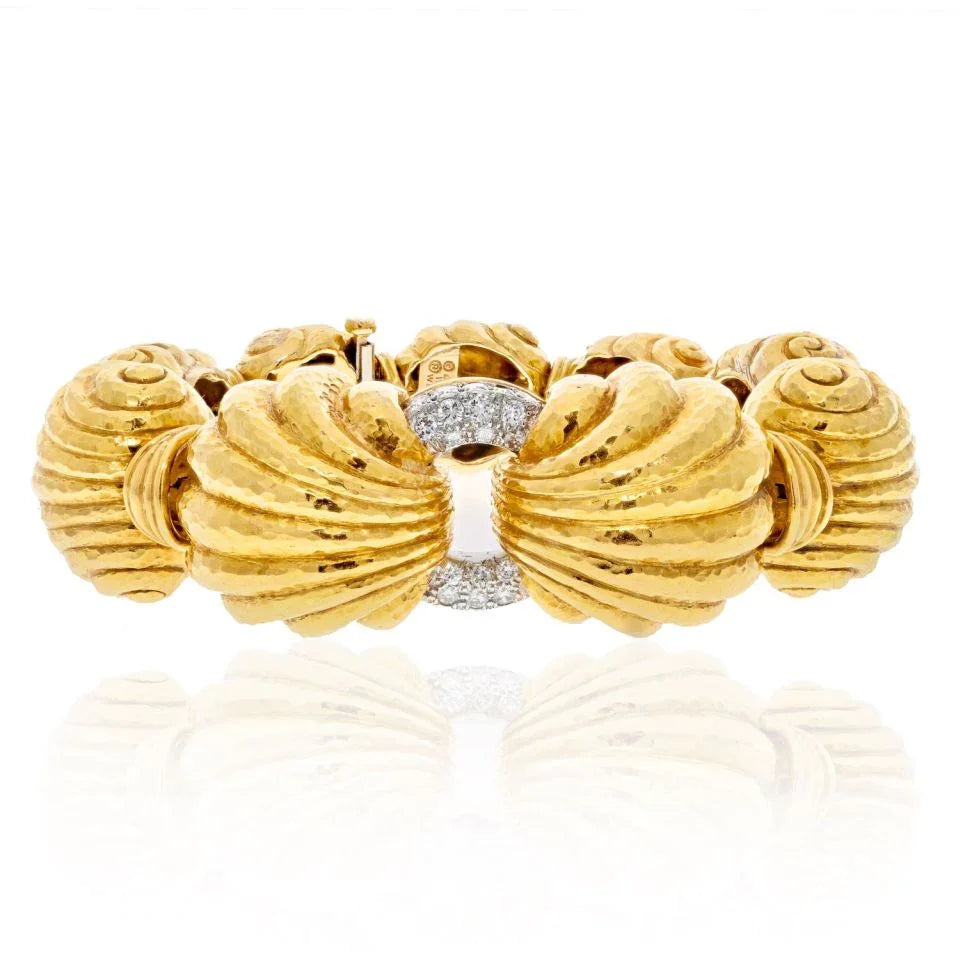 David Webb Platinum & 18K Yellow Gold Escargot Fluted Round Gold Link Bracelet — Laura Milman New York