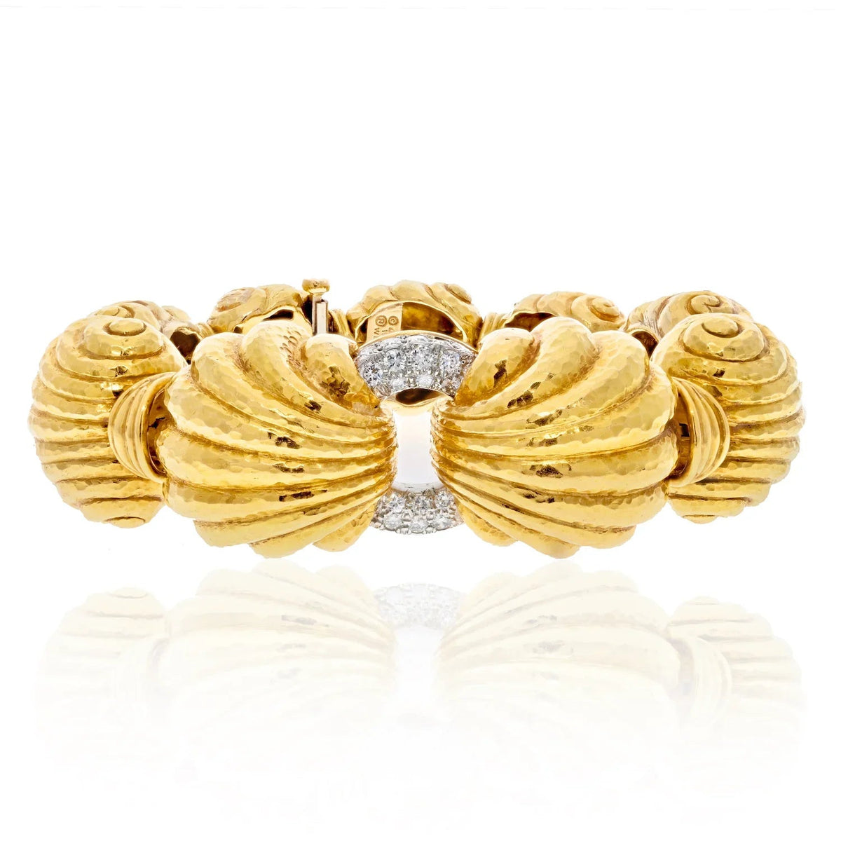 David Webb Platinum & 18K Yellow Gold Escargot Fluted Round Gold Link Bracelet — view 4 — Laura Milman New York