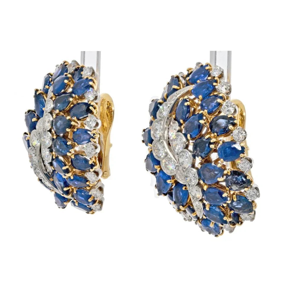 David Webb Platinum & 18K Yellow Gold Sapphire And Diamond Clip On Earrings — view 2 — Laura Milman New York