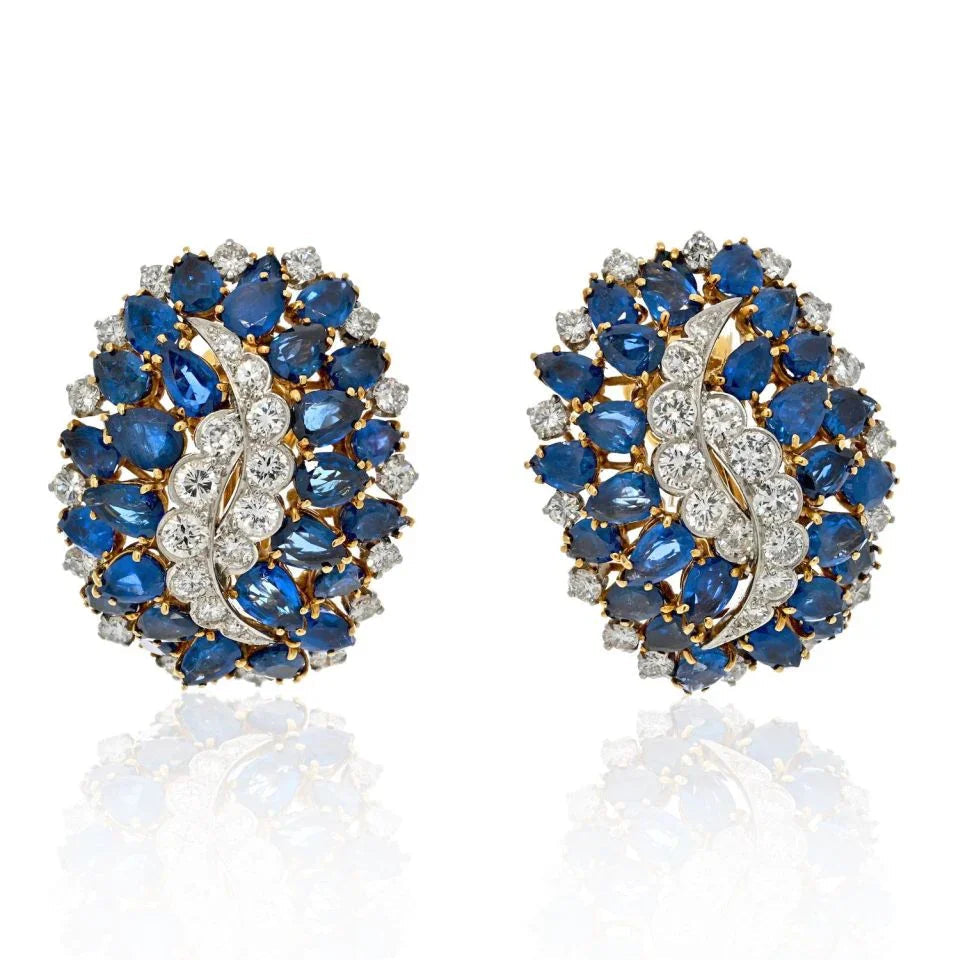 David Webb Platinum & 18K Yellow Gold Sapphire And Diamond Clip On Earrings — Laura Milman New York