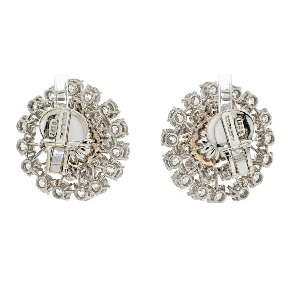David Webb Platinum Old Cut And Old European Cluster Pearl Clip On Earrings — view 4 — Laura Milman New York