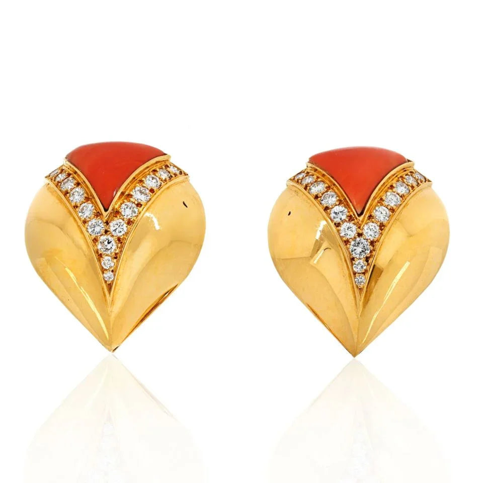 Bvlgari 18K Yellow Gold Coral And Diamond Earrings — Laura Milman New York