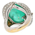 David Webb Platinum Cabochon Cut Green Emerald And Diamond Ring view 4