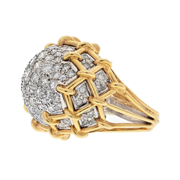 David Webb Platinum & 18K Yellow Gold Geodesic Dome Diamond Ring — view 2