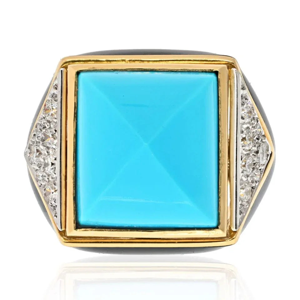 David Webb Platinum & 18K Yellow Gold Summit Turquoise And Diamond Ring — Laura Milman New York
