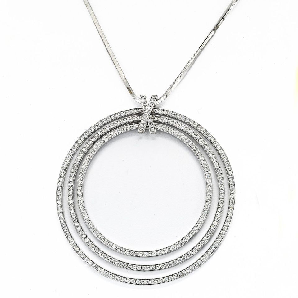 Cartier Diamond 18K White Gold Three Tiered Ring Pave Set Pendant Pendant — view 3 — Laura Milman New York