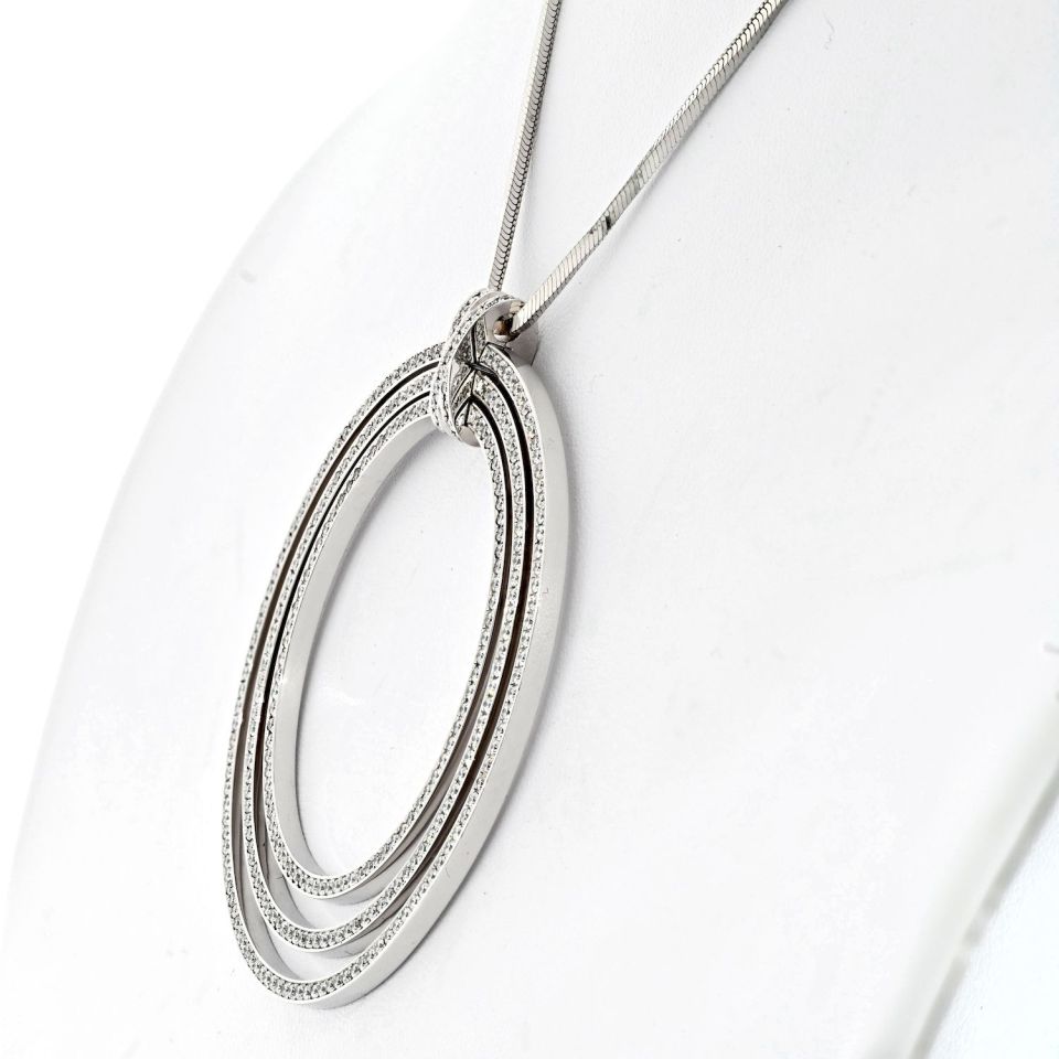 Cartier Diamond 18K White Gold Three Tiered Ring Pave Set Pendant Pendant — view 4 — Laura Milman New York