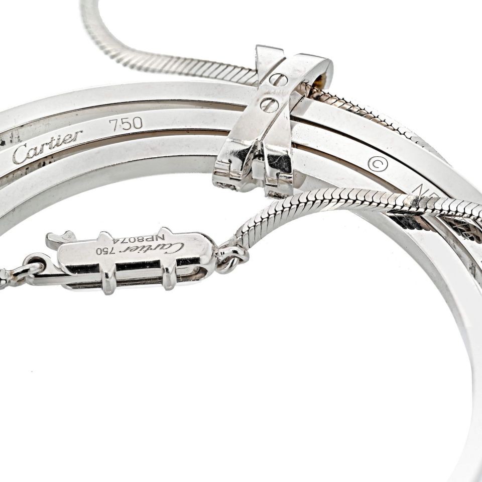 Cartier Diamond 18K White Gold Three Tiered Ring Pave Set Pendant Pendant — view 5 — Laura Milman New York