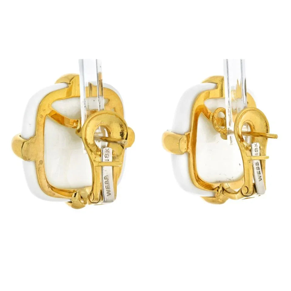 David Webb Platinum & 18K Yellow Gold White Jasper Earrings — view 3 — Laura Milman New York