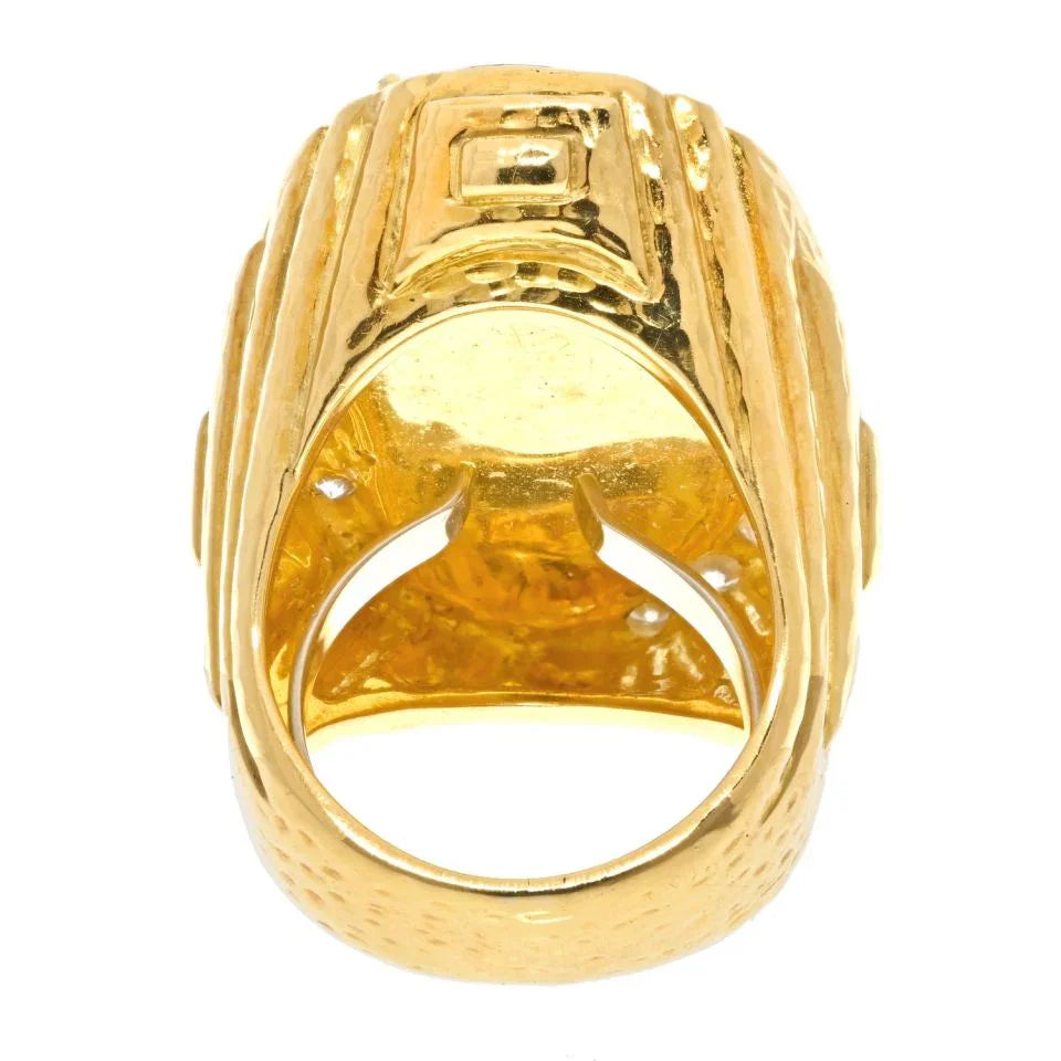 David Webb Platinum & 18K Yellow Gold Jade Diamond Hammered Ring — view 4 — Laura Milman New York