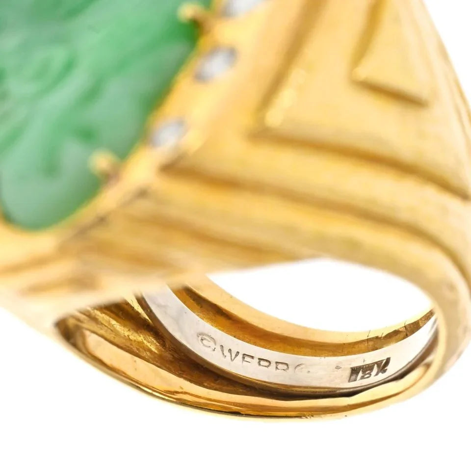 David Webb Platinum & 18K Yellow Gold Jade Diamond Hammered Ring — view 5 — Laura Milman New York