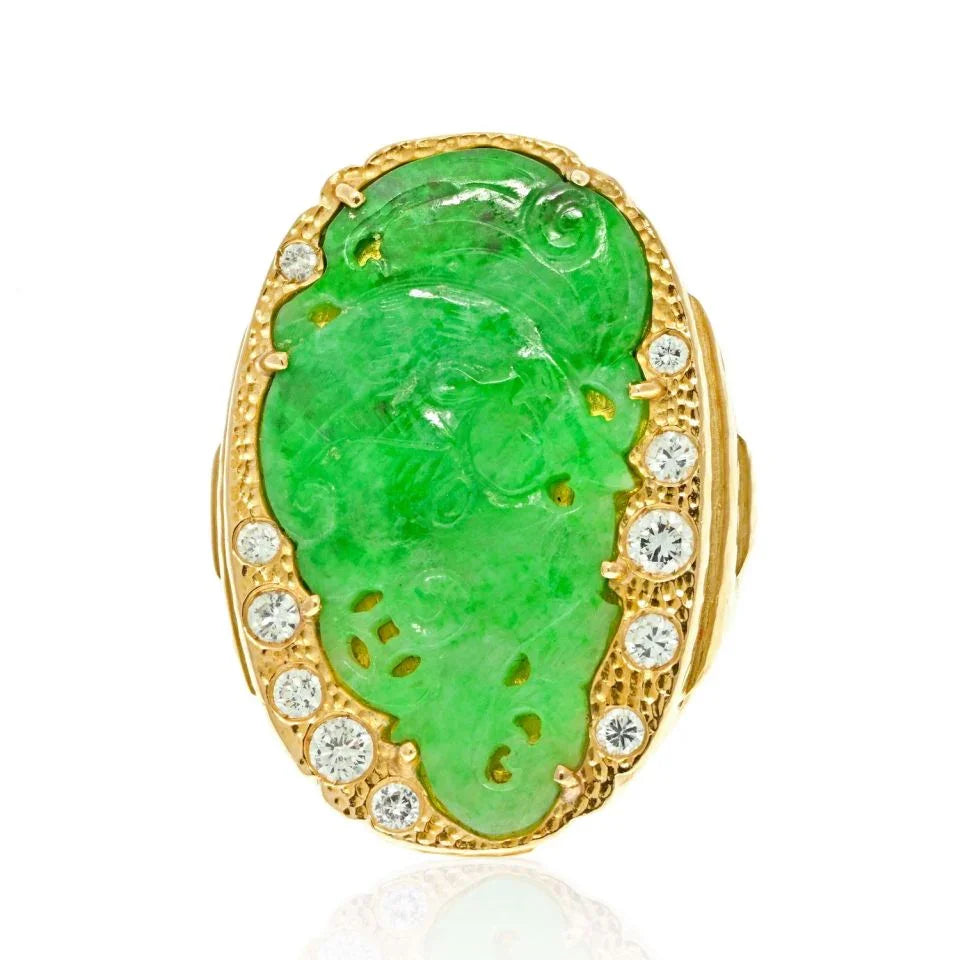 David Webb Platinum & 18K Yellow Gold Jade Diamond Hammered Ring — Laura Milman New York