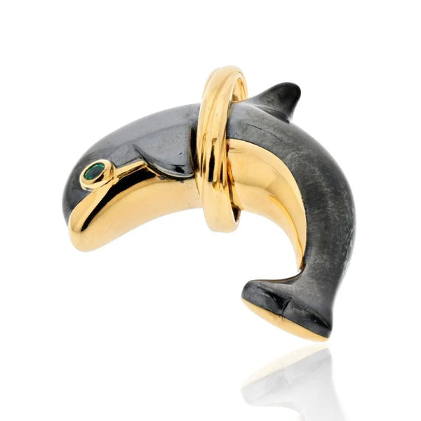 Pre-Owned Cartier 18K Yellow Gold Hematite Dolphine Pendant - Cartier Pendant