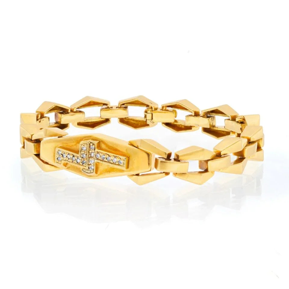 David Webb 18K Yellow Gold Lightning Bolt Link Curb Bracelet — Laura Milman New York