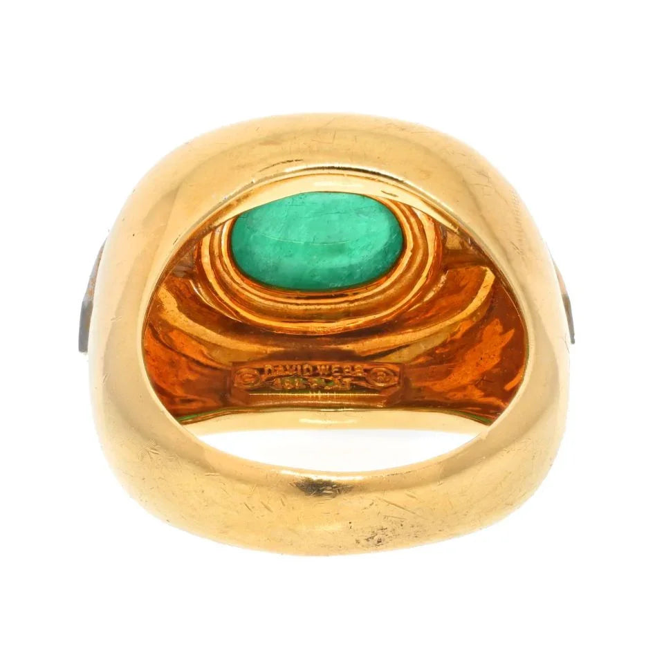 David Webb 18K Yellow Gold Cabochon Emerald Diamond Ring — view 4 — Laura Milman New York