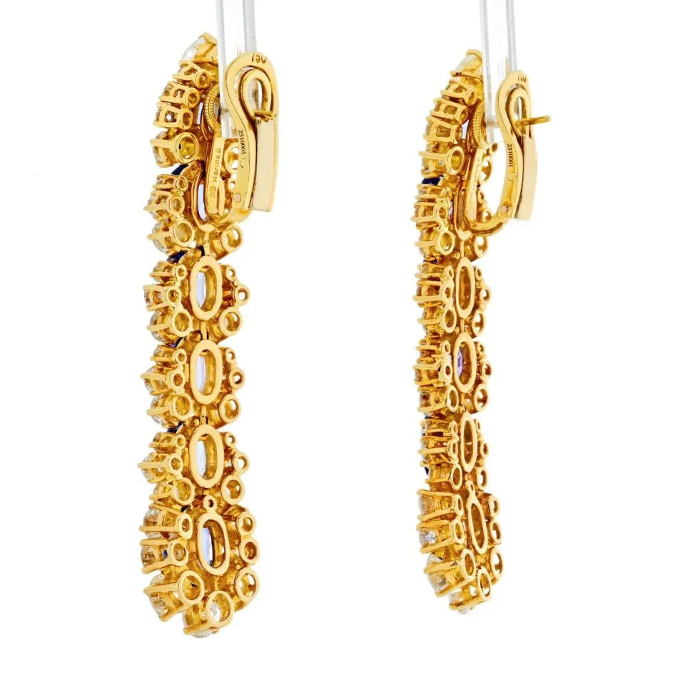 Marina B . 18K Yellow Gold Diamond And Sapphire Drop Earrings — view 3 — Laura Milman New York