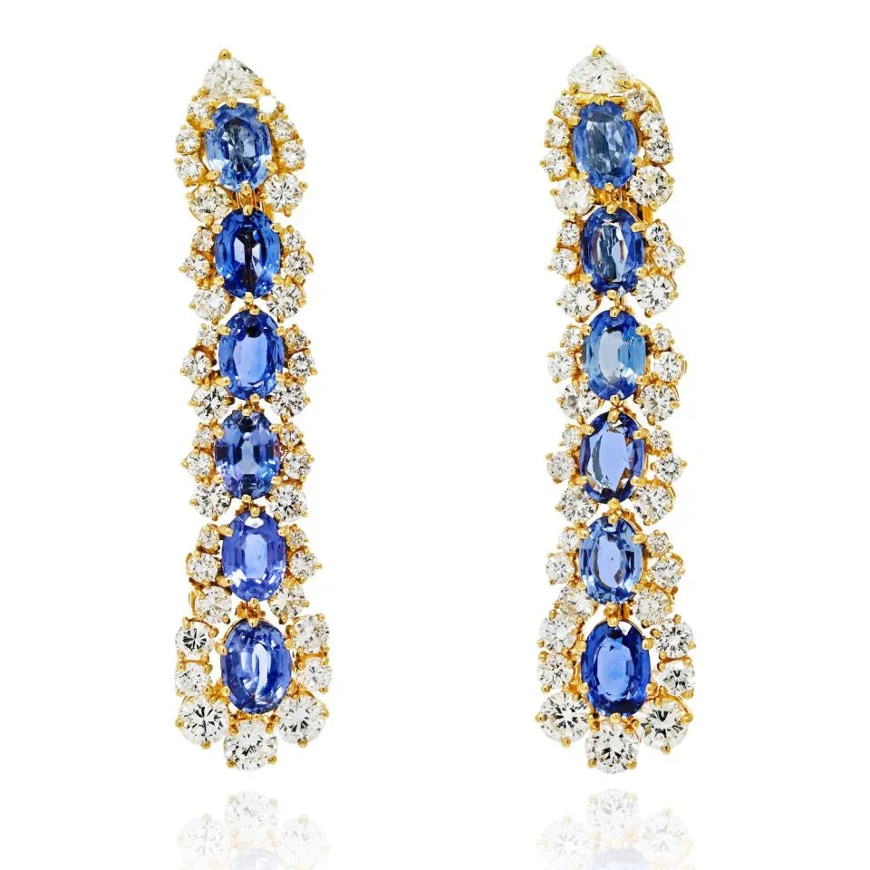 Marina B . 18K Yellow Gold Diamond And Sapphire Drop Earrings — Laura Milman New York