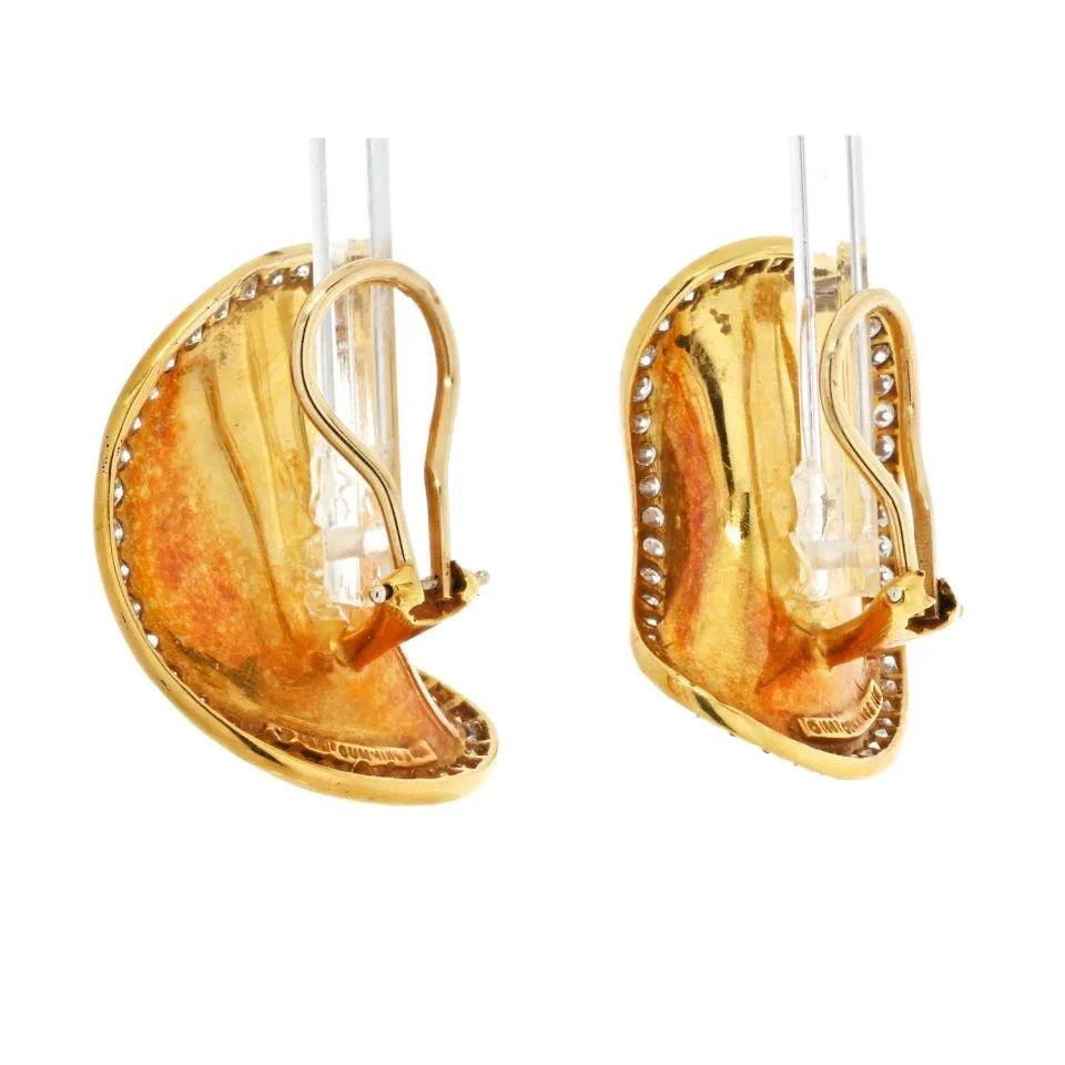 Angela Cummings 18K Yellow Gold 1987 Concave Lima Bean Shaped Diamond Earrings — view 3 — Laura Milman New York